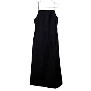 Miou Muse Midi Dress Womens S Black  Linen Blend Open Back Coastal Vaca Summer